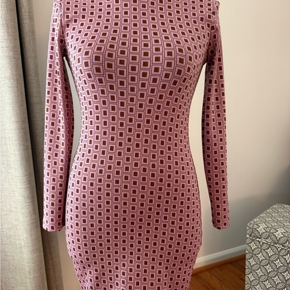 Zara Pink Geometric Long Sleeve Dress